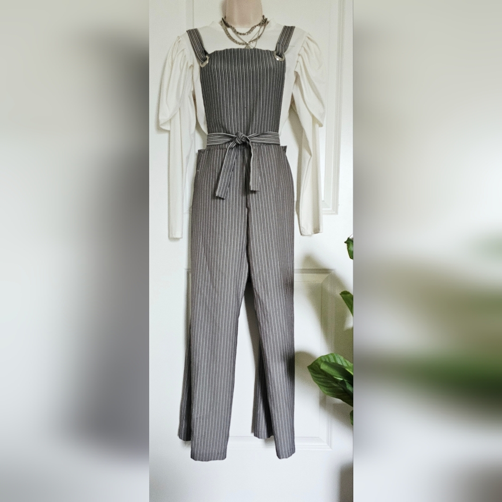 Stylish Gray Pin-Striped Jumpsuit.
